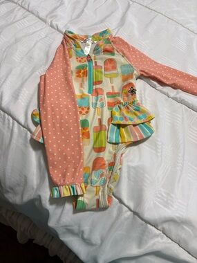 Matilda Jane Coral, Teal & Yellow Popsicle Print Rash Guard Swimsuit